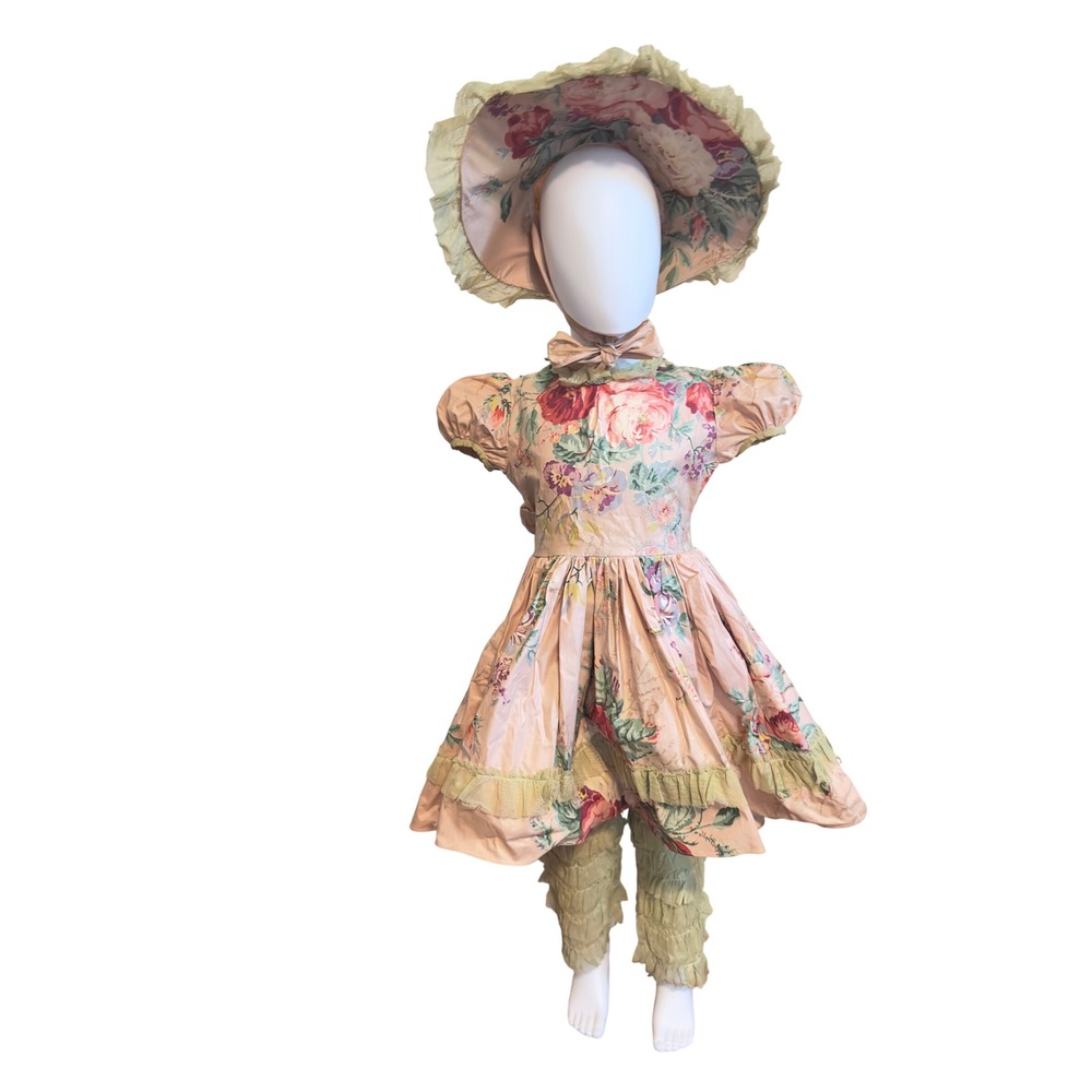 Vintage 1940s Girls Pink Floral Dance Costume Dress Set Southern Belle JS - Picture 2 of 14
